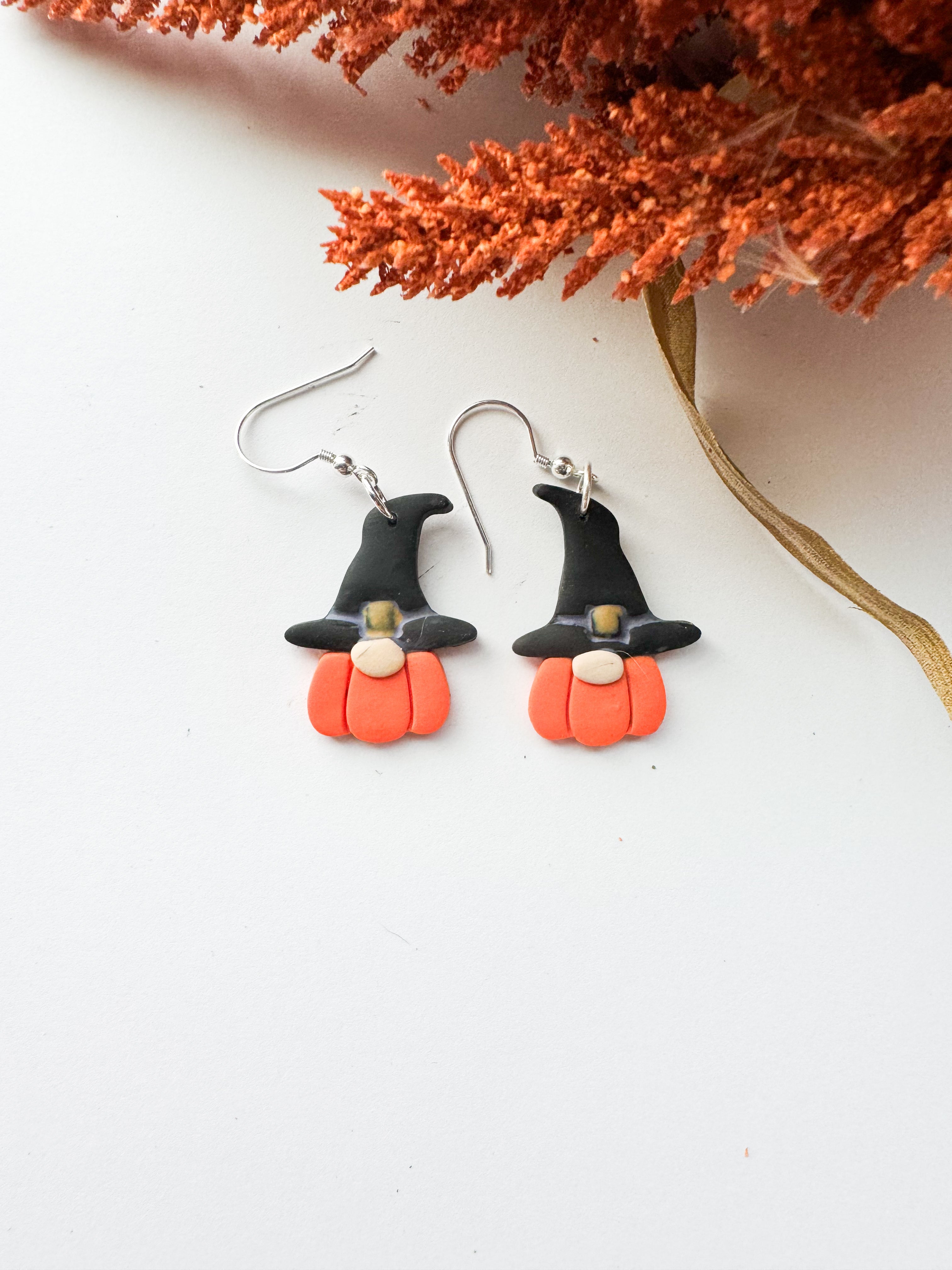 Witch Hat Gnome Pumpkin Earrings