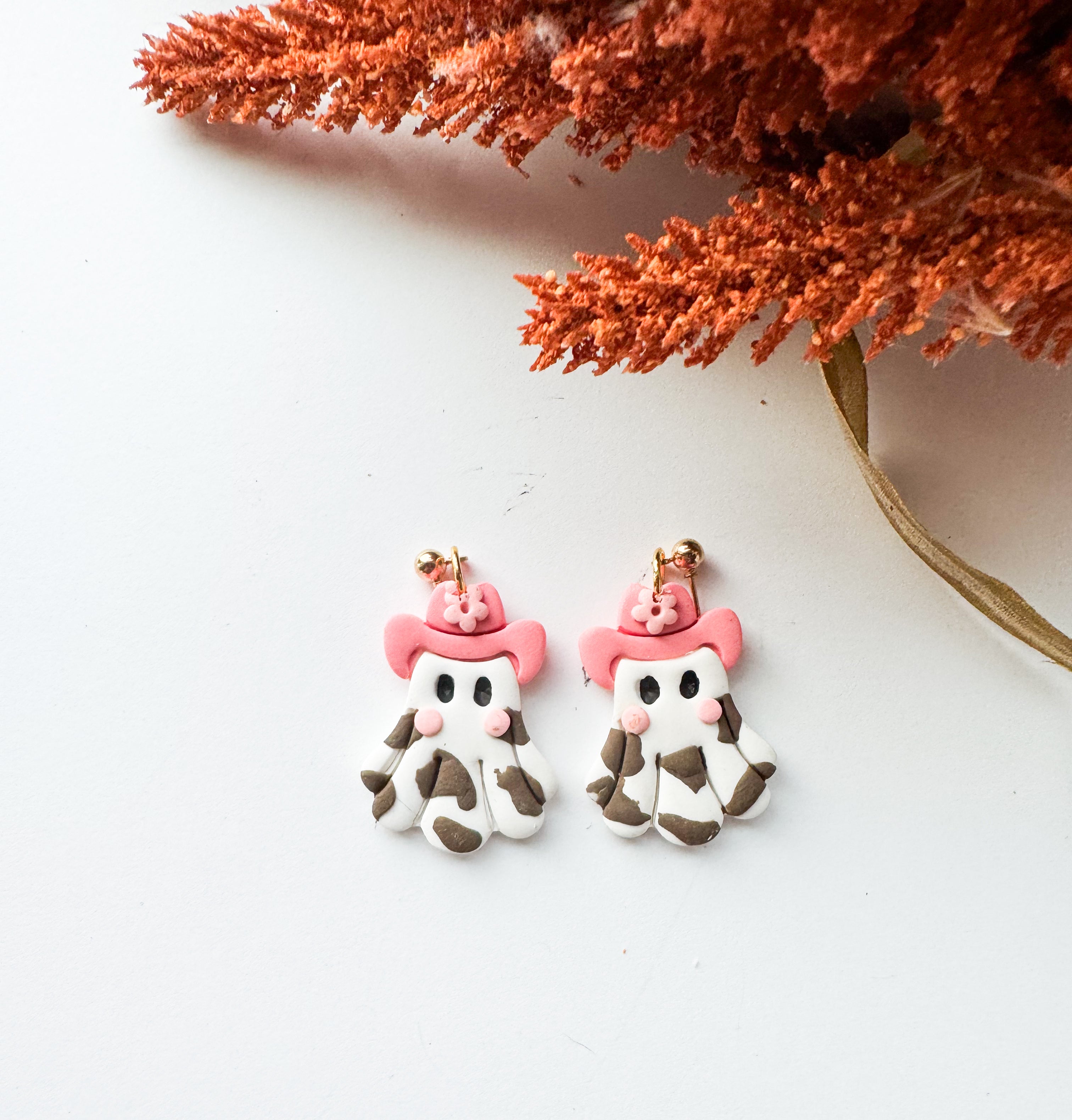 Cowgirl Ghost Earrings (Pink)