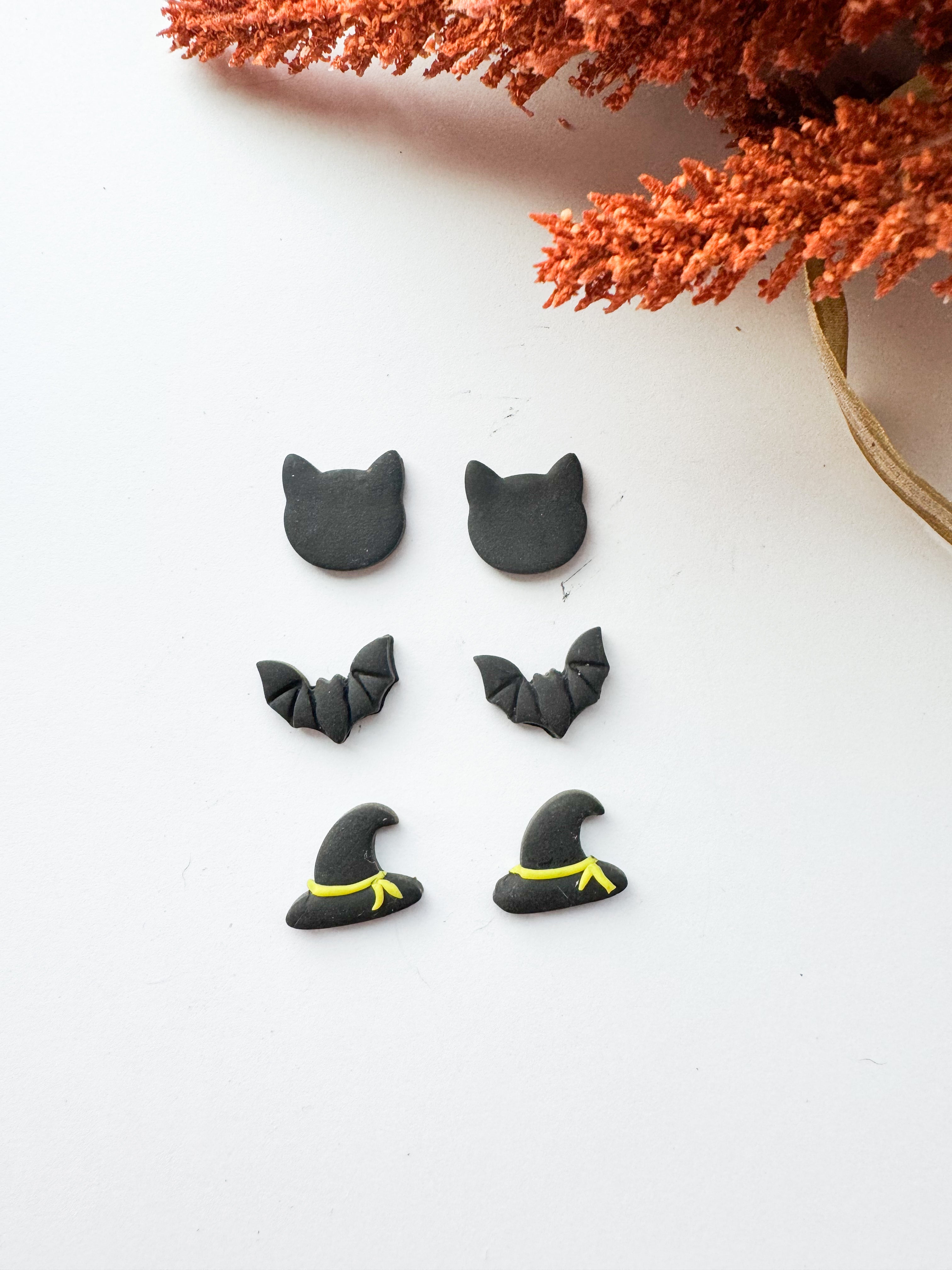 Black Cat, Bat & Witch Hat Stud Pack