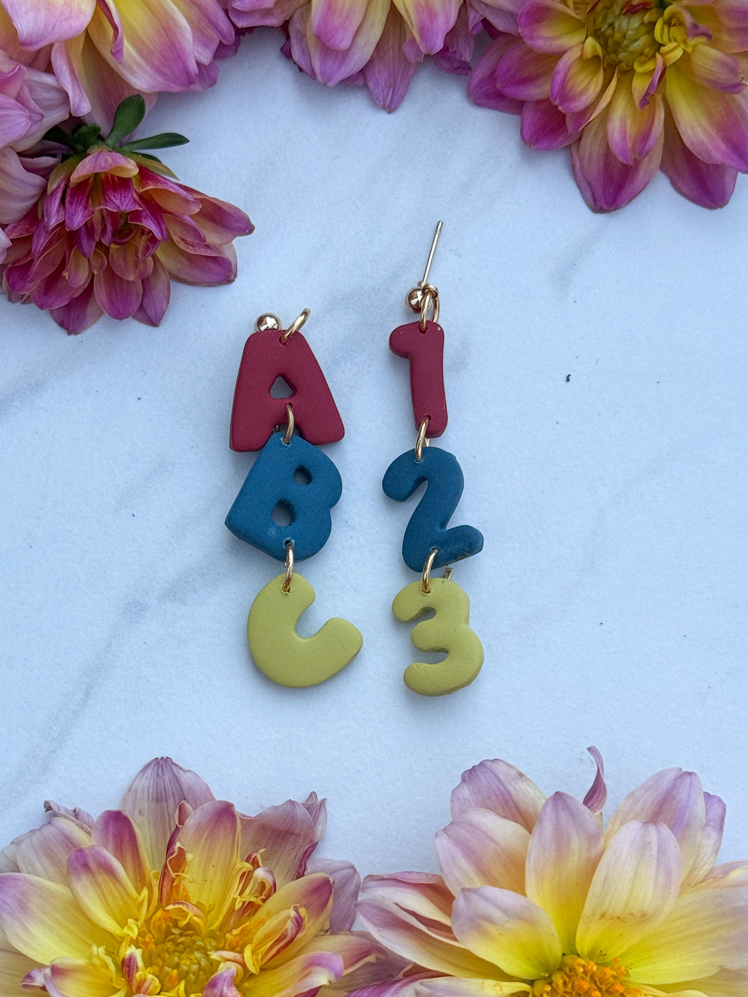 ABC 123 Clay Earrings