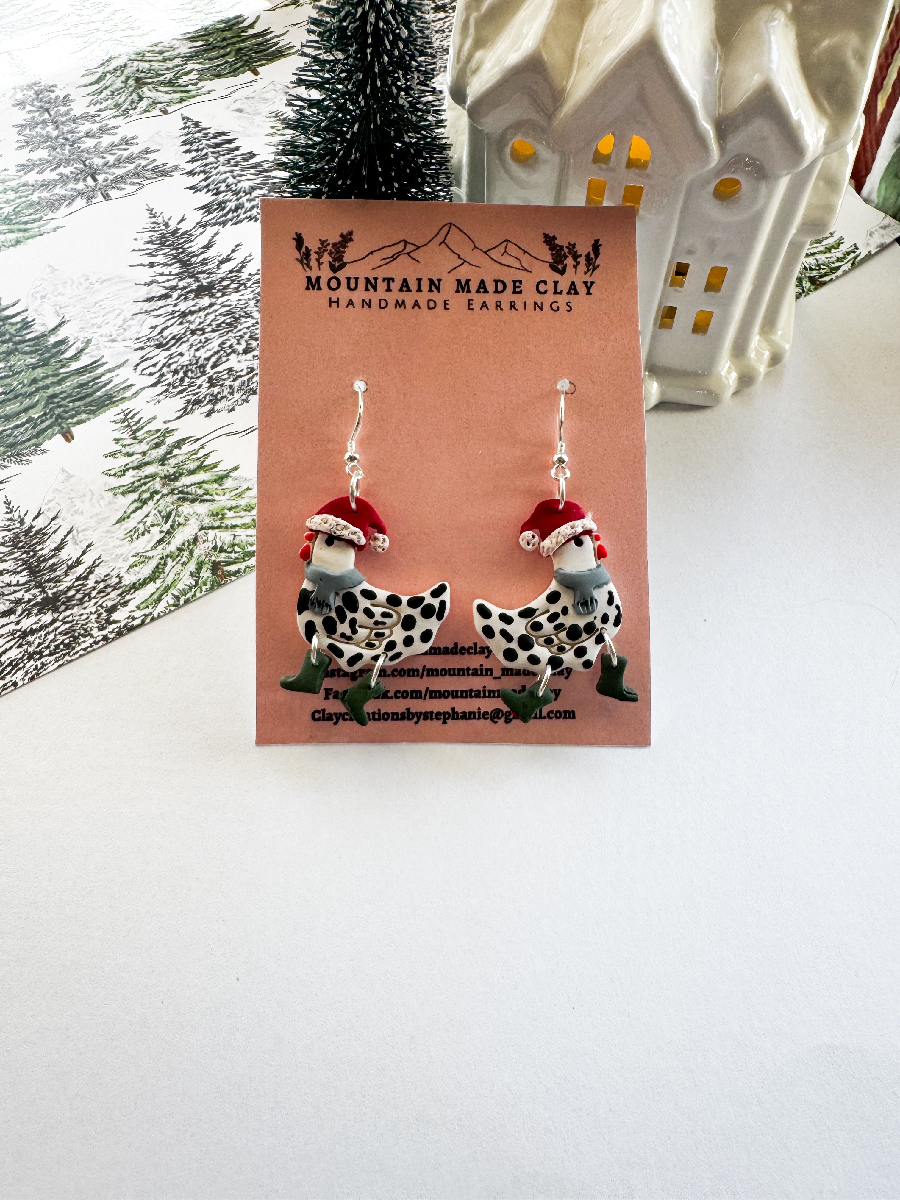 Cow Christmas Earrings | Santa Chicken Dangles | Farm Holiday Earrings