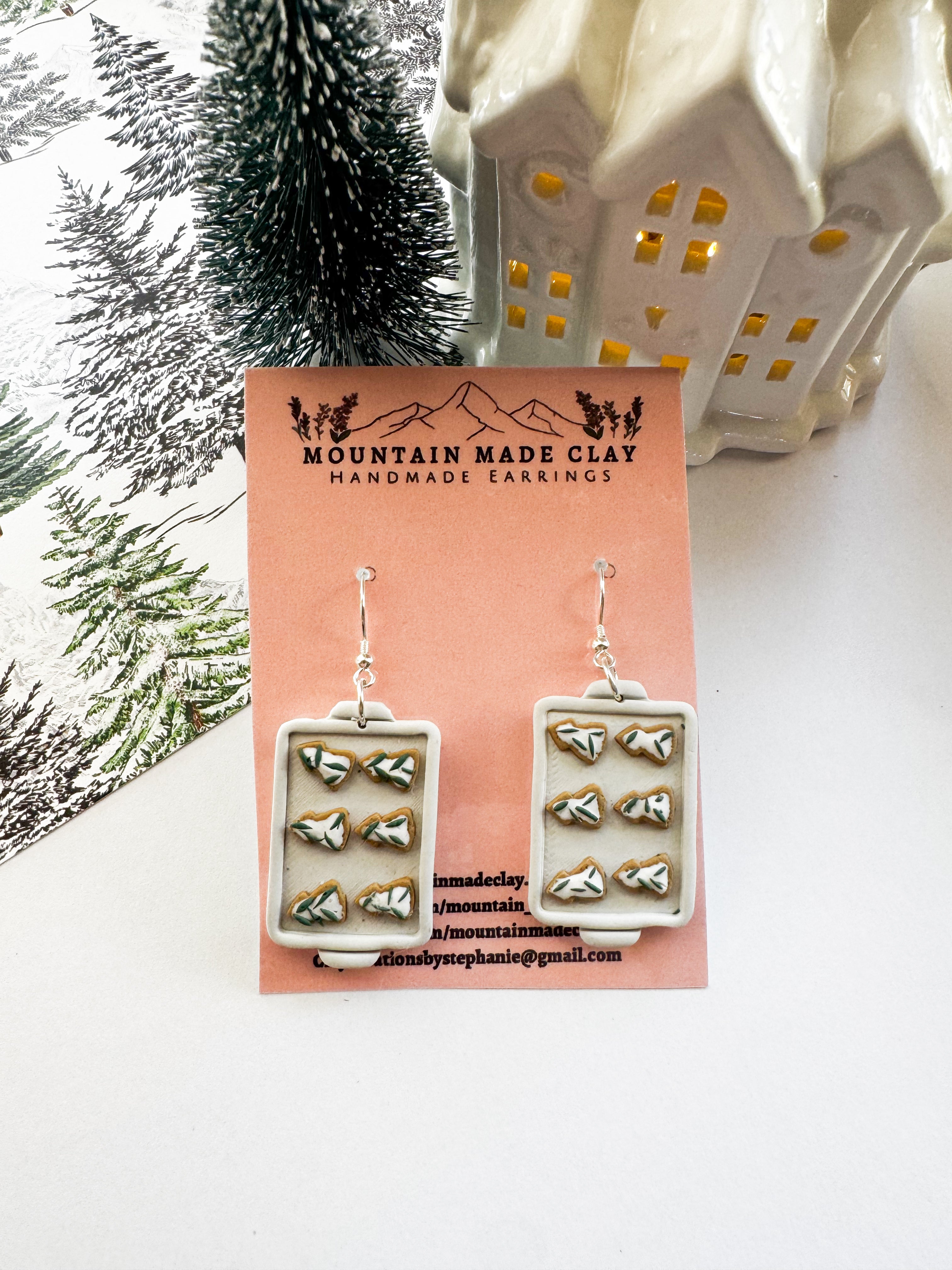 Christmas Cookie Earrings | Baking Tray Novelty Earrings | Gingerbread Tree Cookie Jewelry