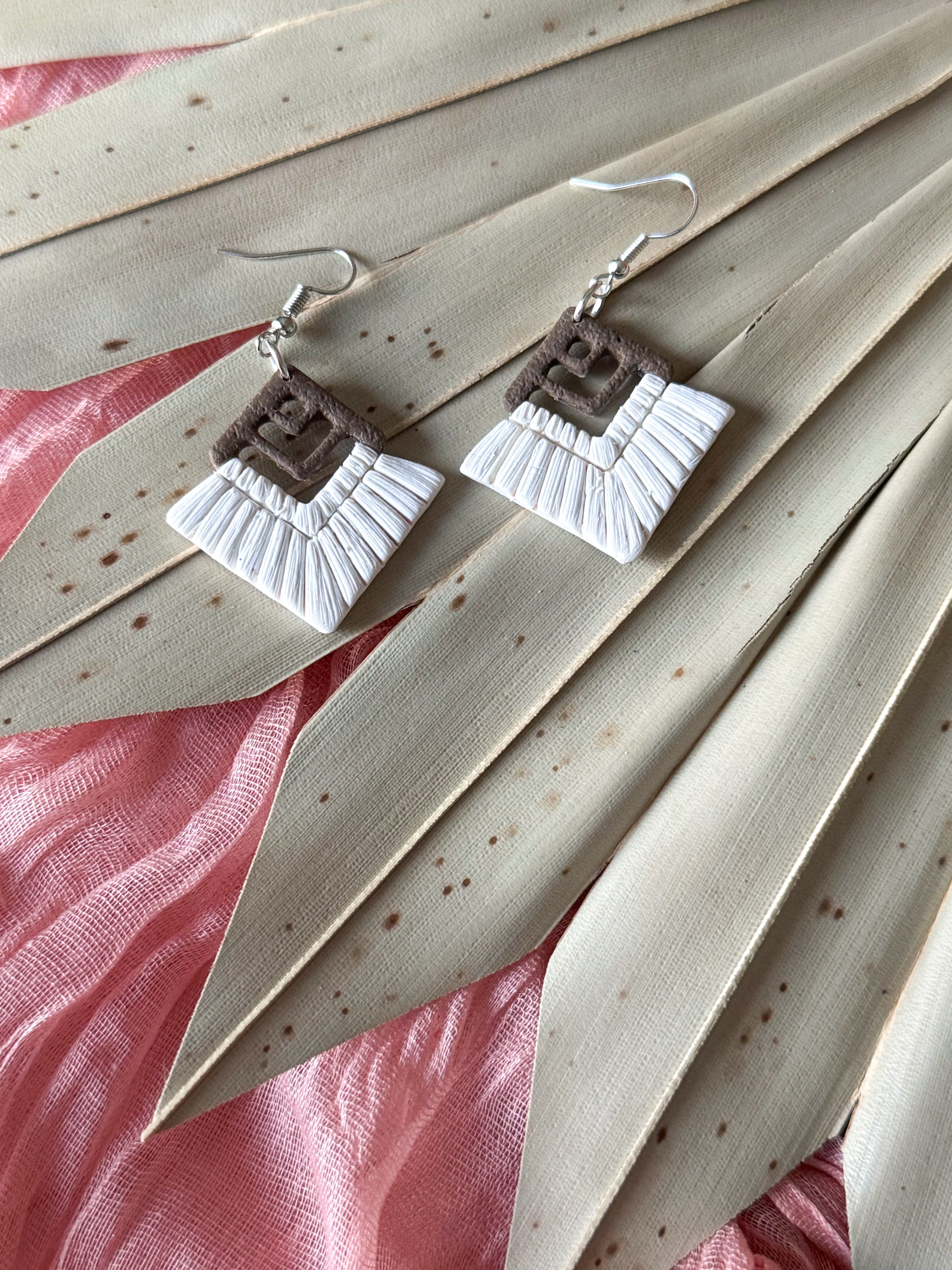 White Macrame Clay Earrings