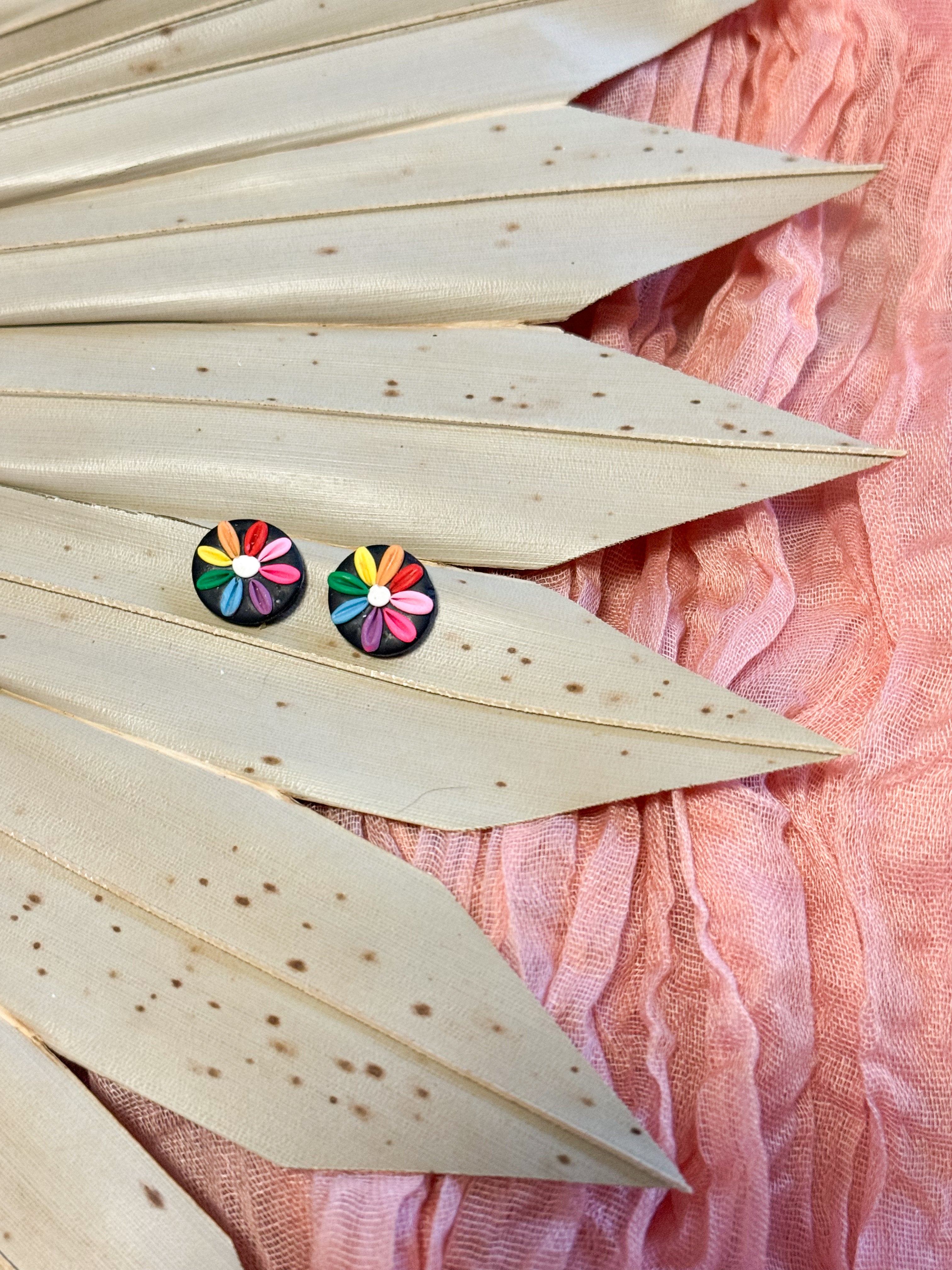 Bright Multi Color Flower Studs