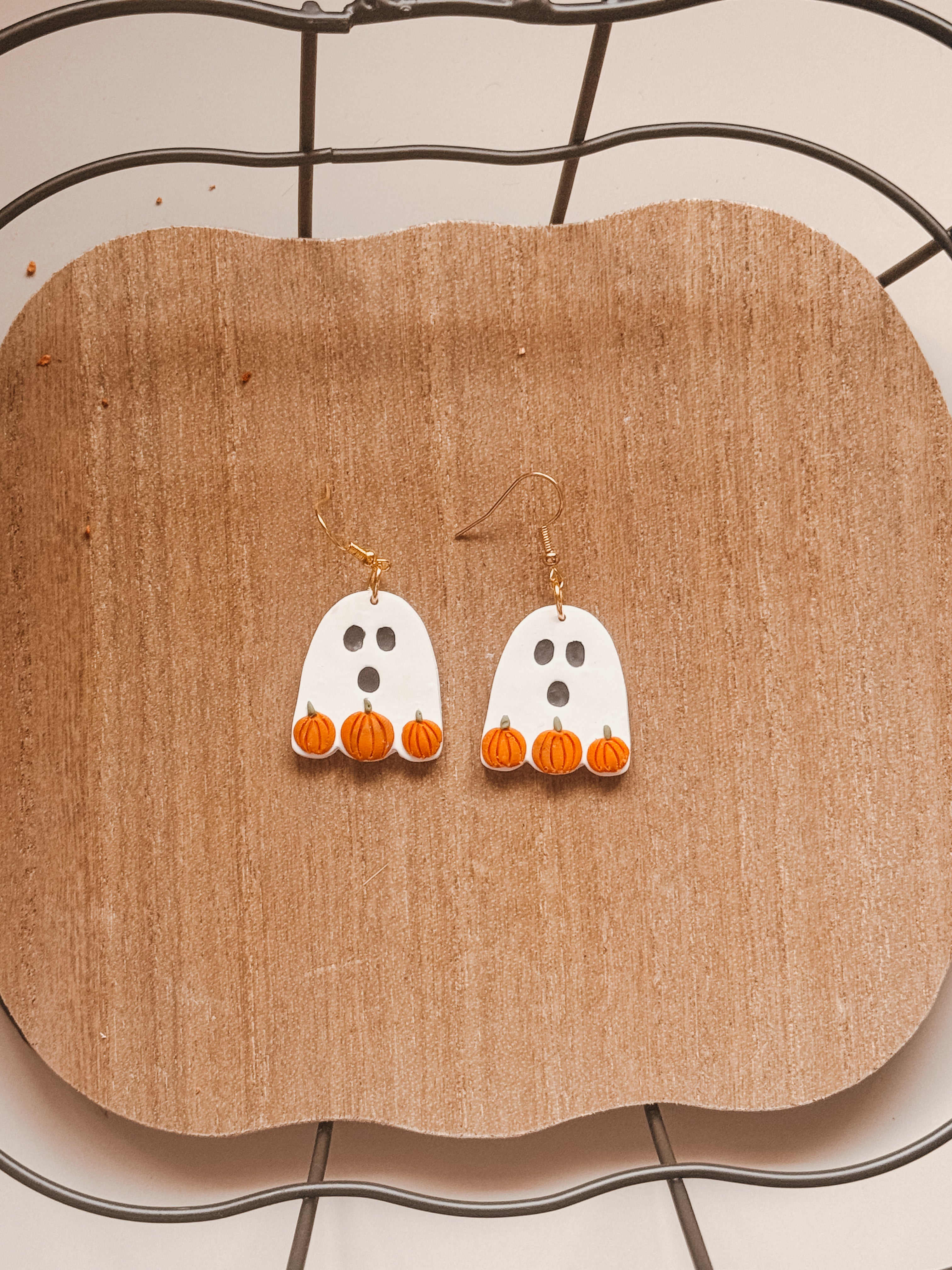 Pumpkin Ghost Clay Earrings