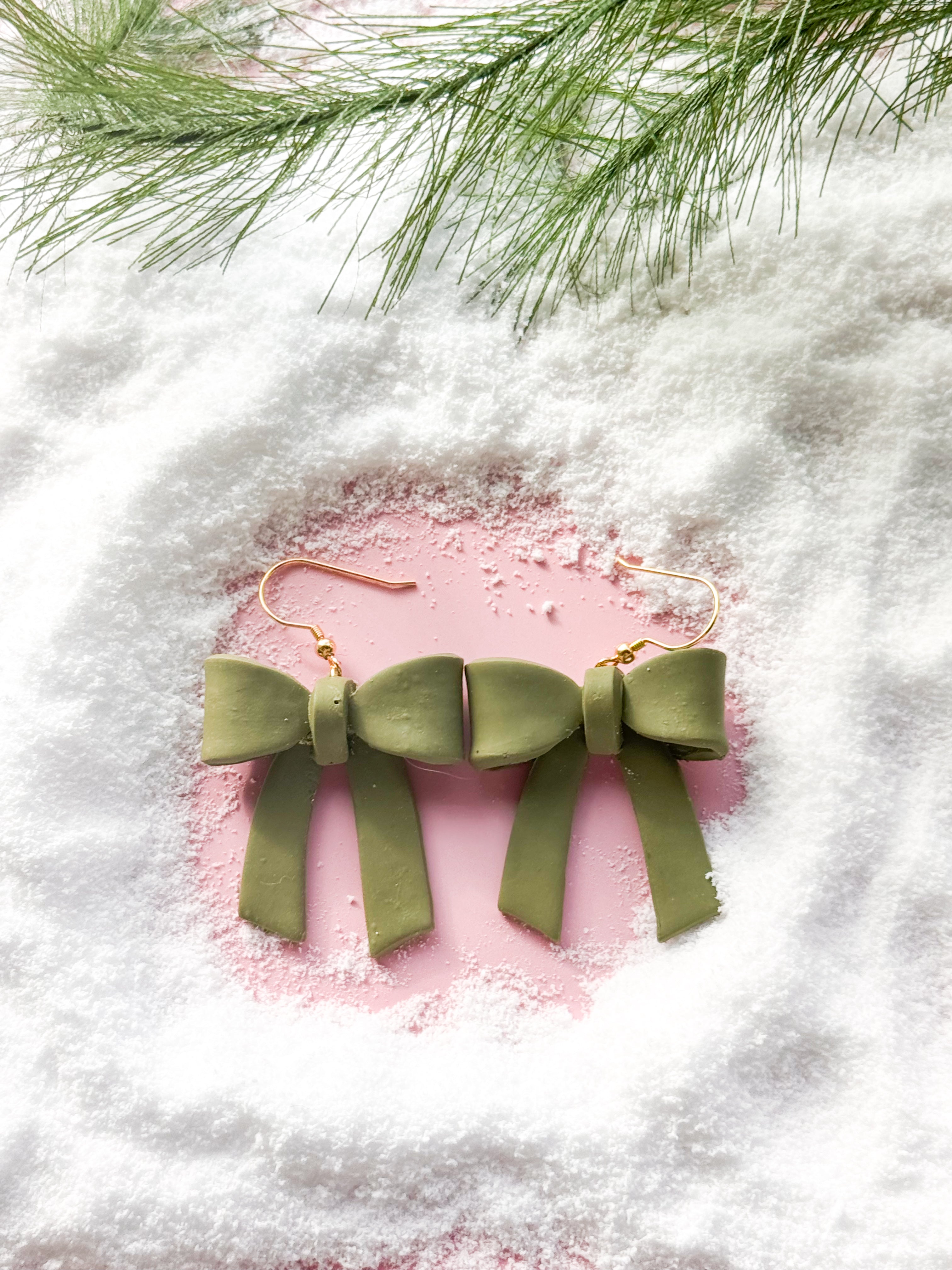 Christmas Bow Clay Earrings