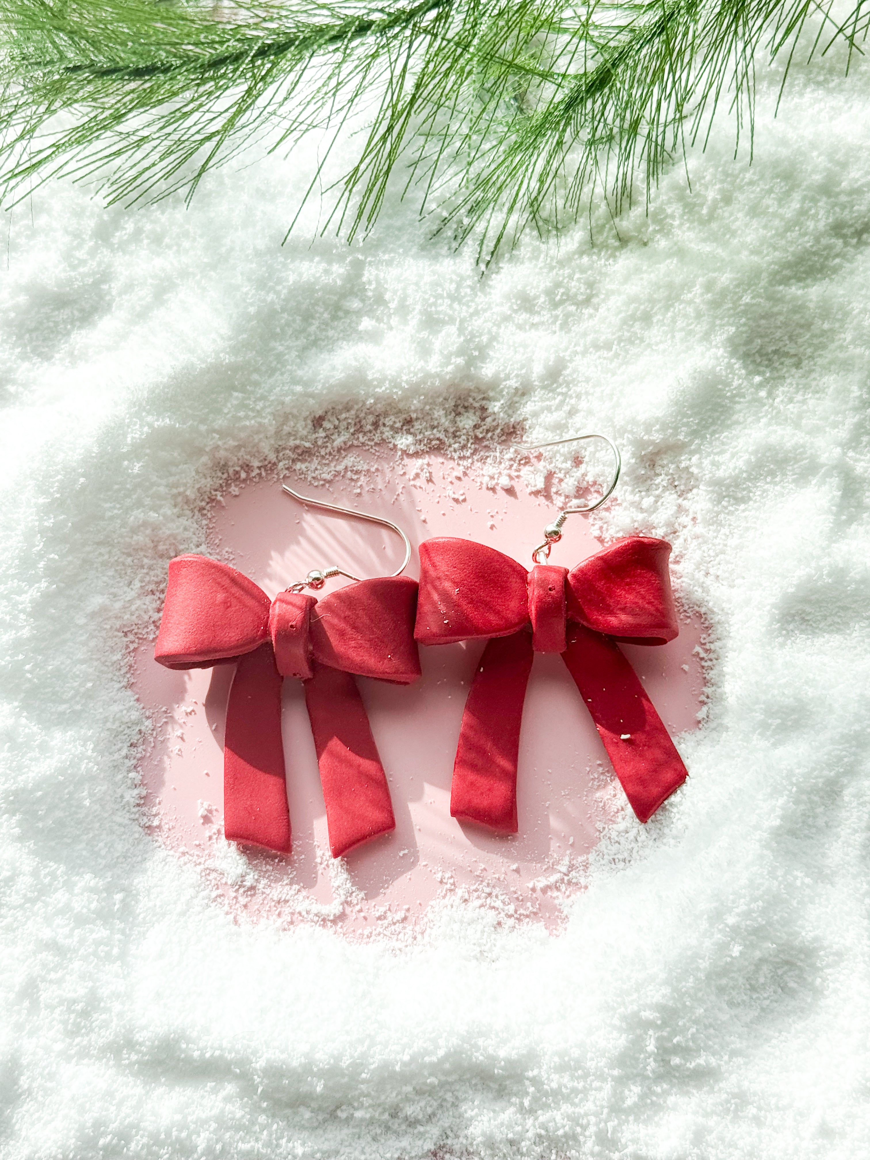 Christmas Bow Clay Earrings