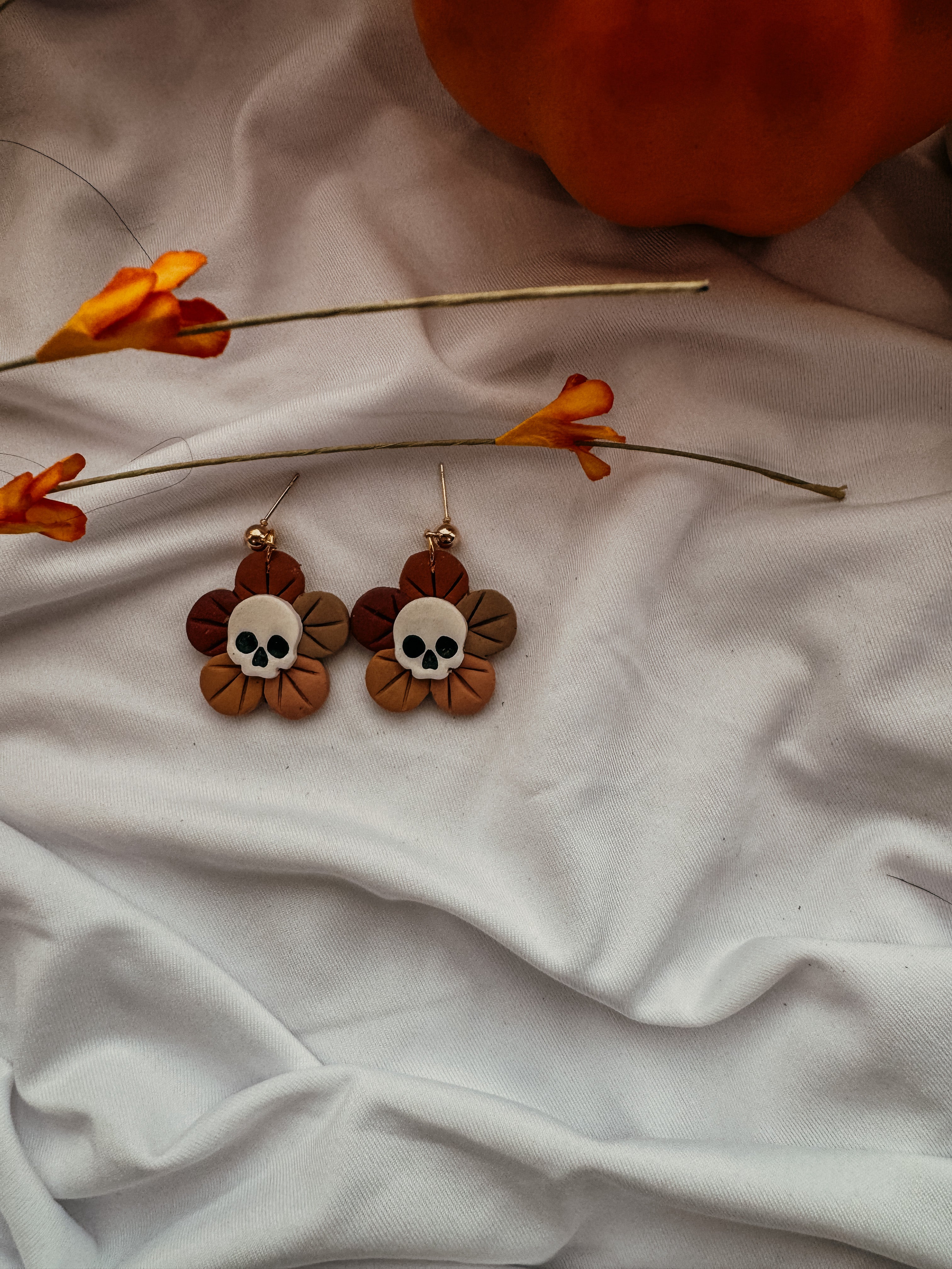 Spooky Flower Clay Earrings