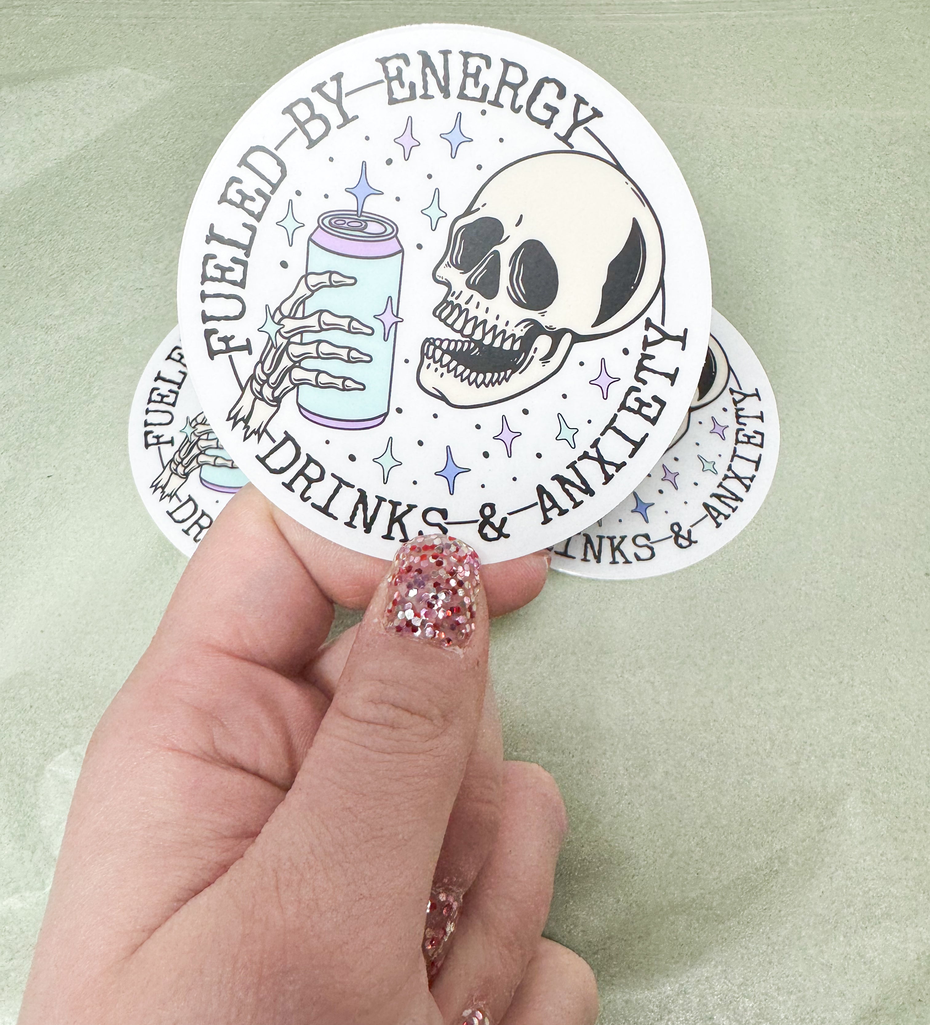 Energy Drinks & Anxiety Clear Vinyl Sticker