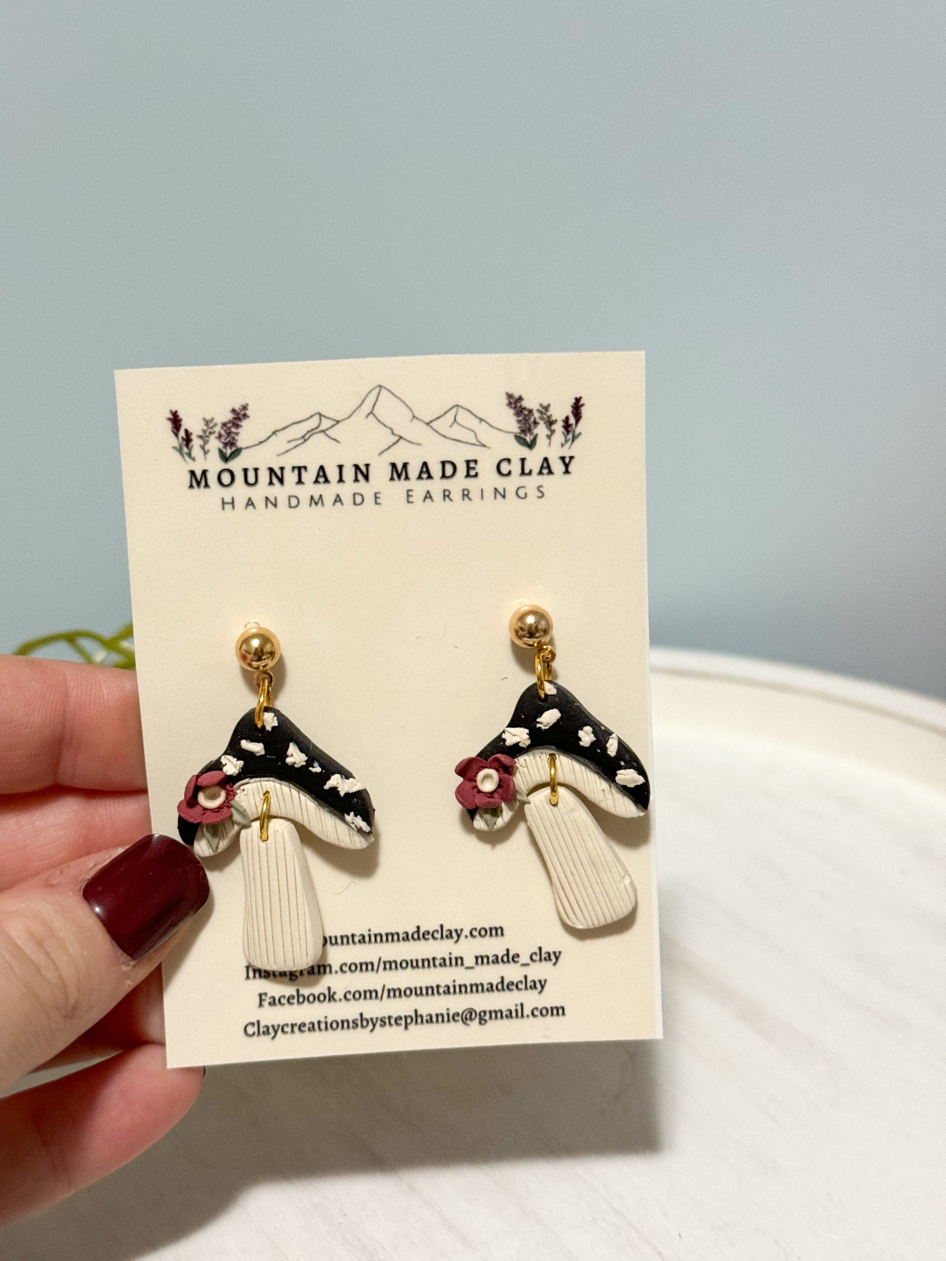 Cottagecore Black Mushroom Clay Earrings